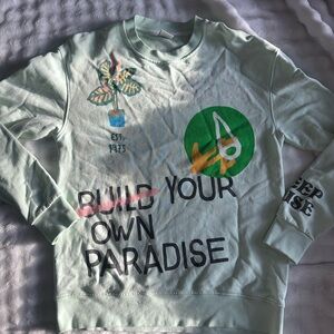 Zara Light Green Graphic Crewneck Sweater